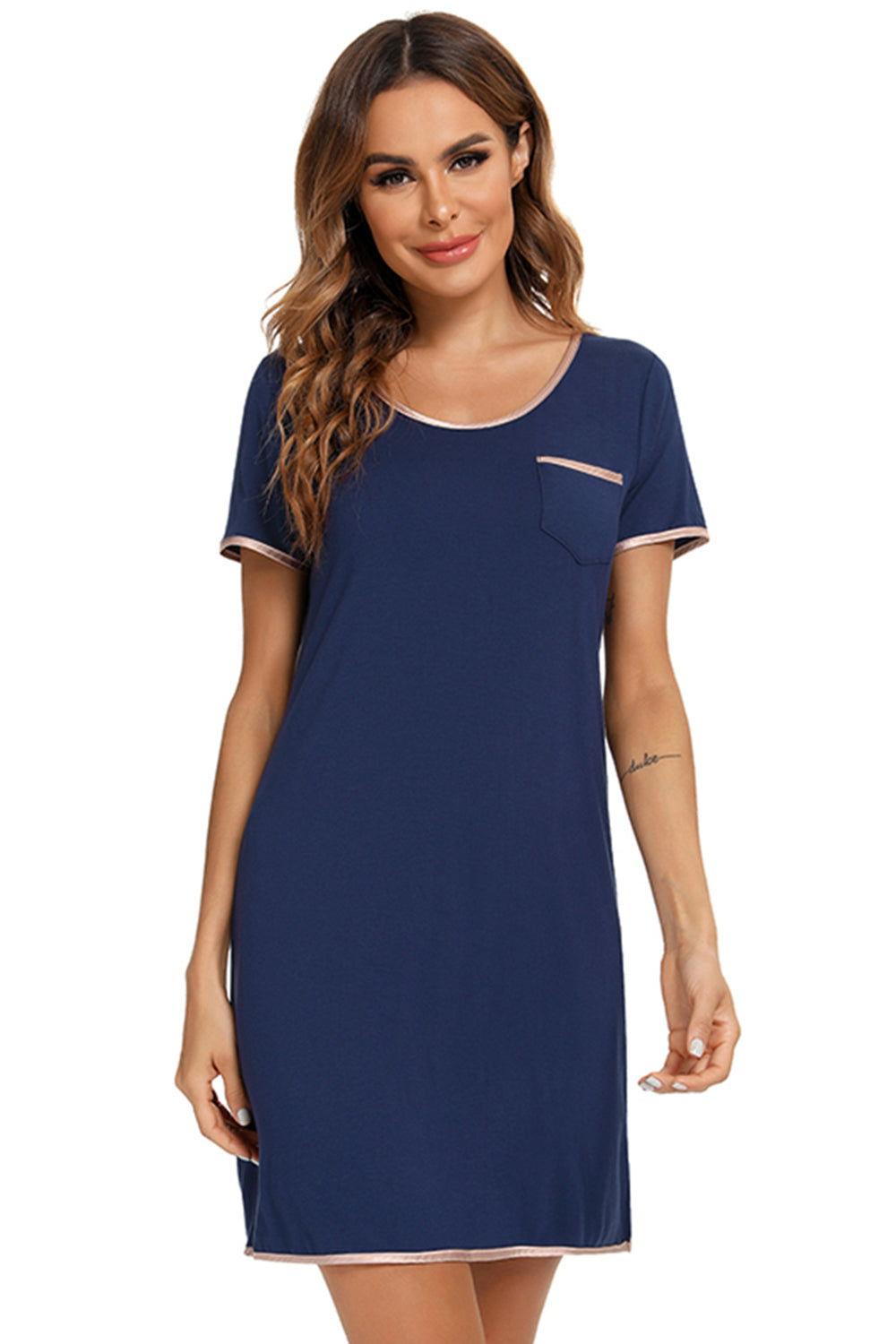 Contrast Trim Pocketed Round Neck Lounge Dress - Clothes For Her Online Store