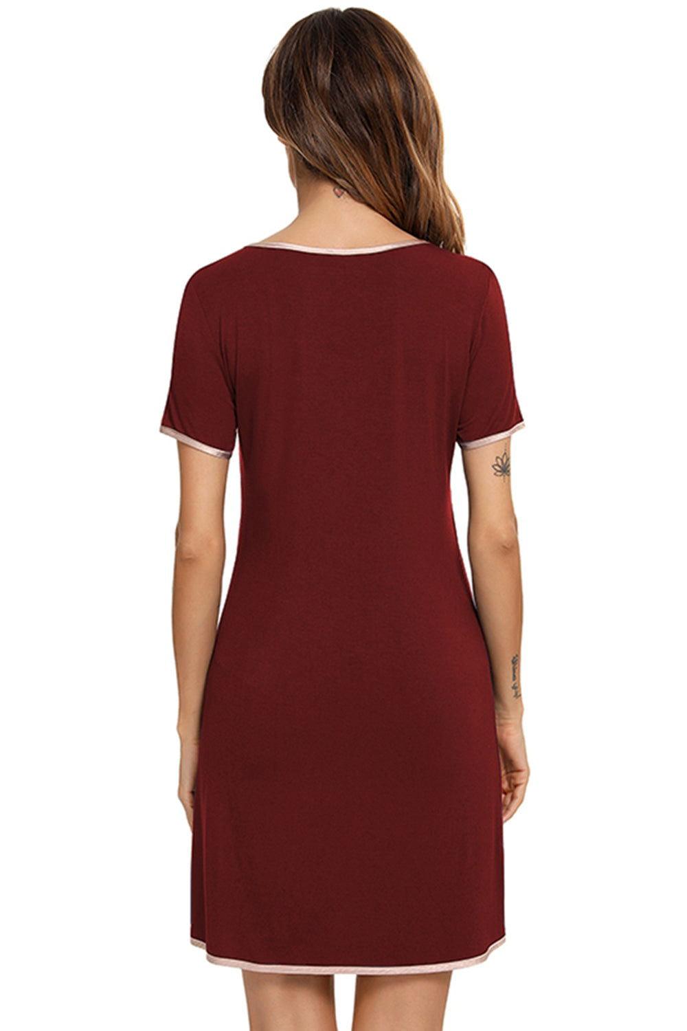 Contrast Trim Pocketed Round Neck Lounge Dress - Clothes For Her Online Store