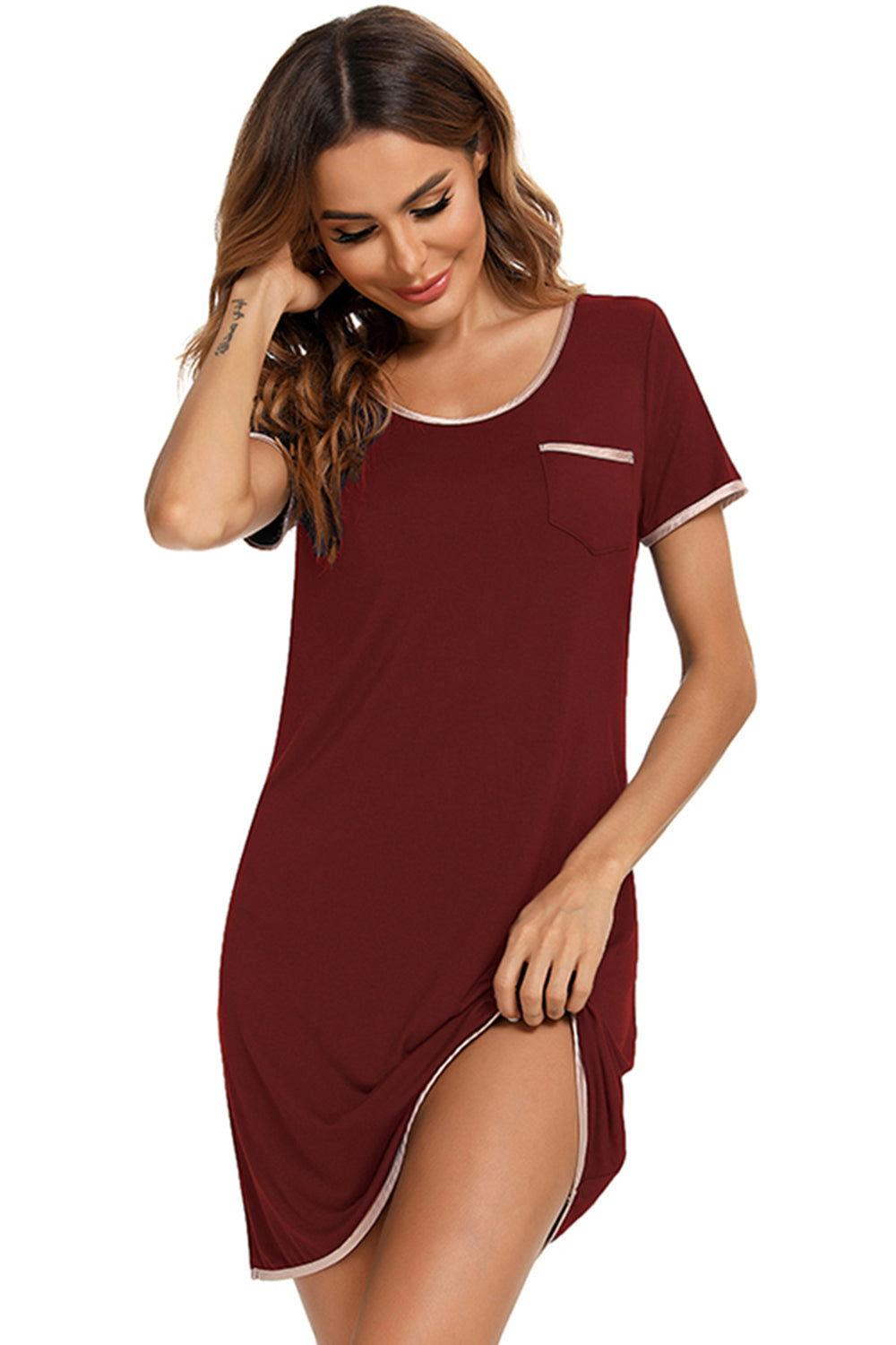 Contrast Trim Pocketed Round Neck Lounge Dress - Clothes For Her Online Store