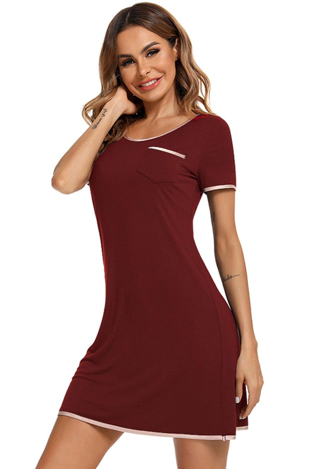 Contrast Trim Pocketed Round Neck Lounge Dress - Clothes For Her Online Store