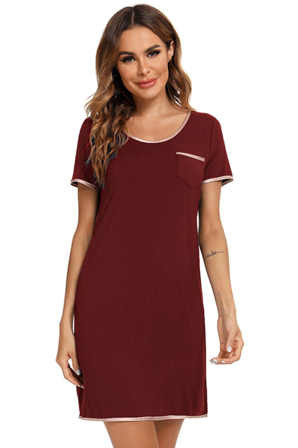 Contrast Trim Pocketed Round Neck Lounge Dress - Clothes For Her Online Store