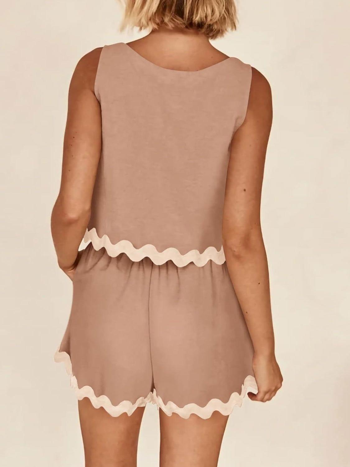 Contrast Trim Sleeveless Top and Shorts Set - Clothes For Her Online Store