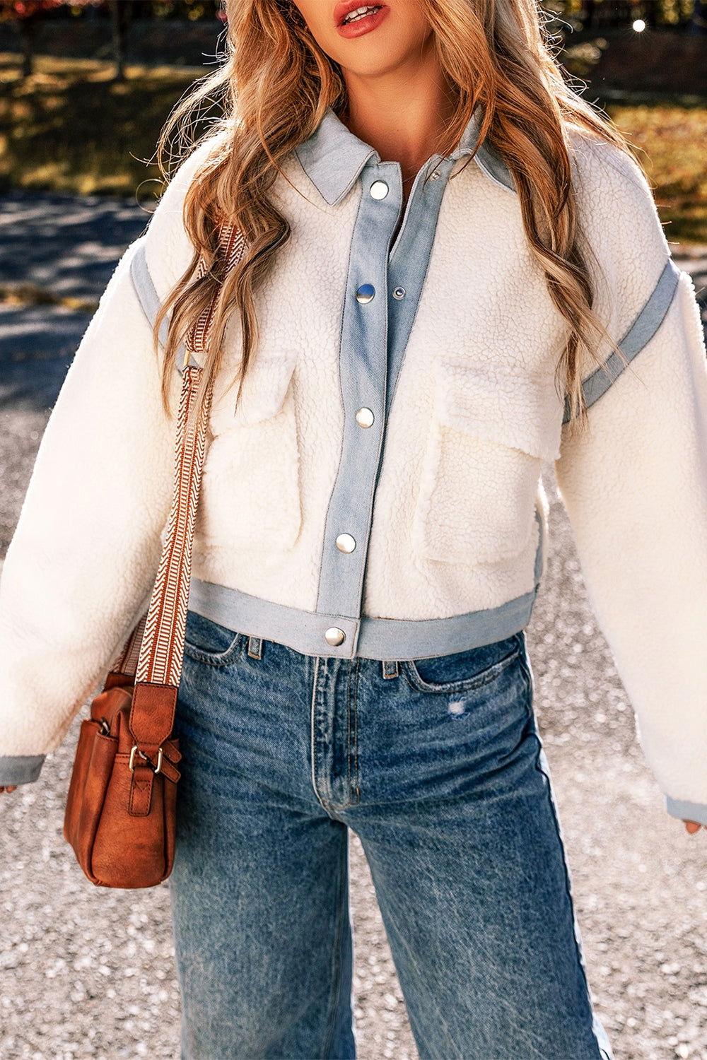 Contrast Trim Snap Down Jacket - Clothes For Her Online Store