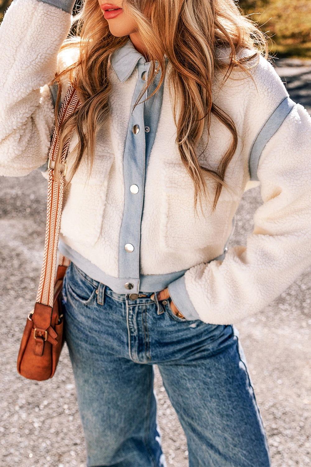 Contrast Trim Snap Down Jacket - Clothes For Her Online Store