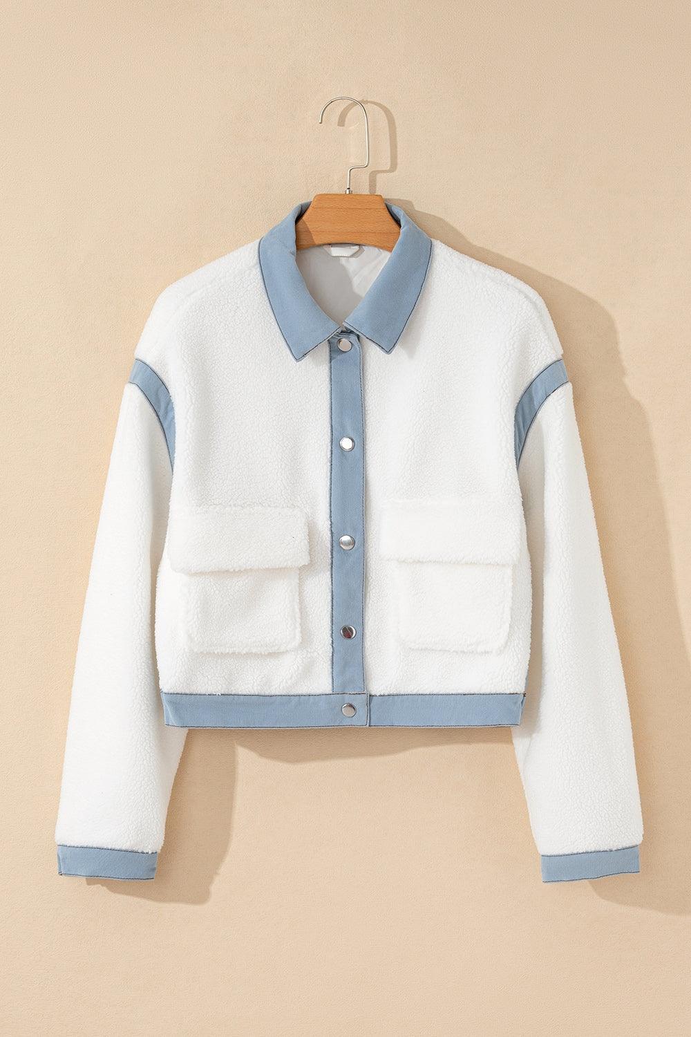 Contrast Trim Snap Down Jacket - Clothes For Her Online Store