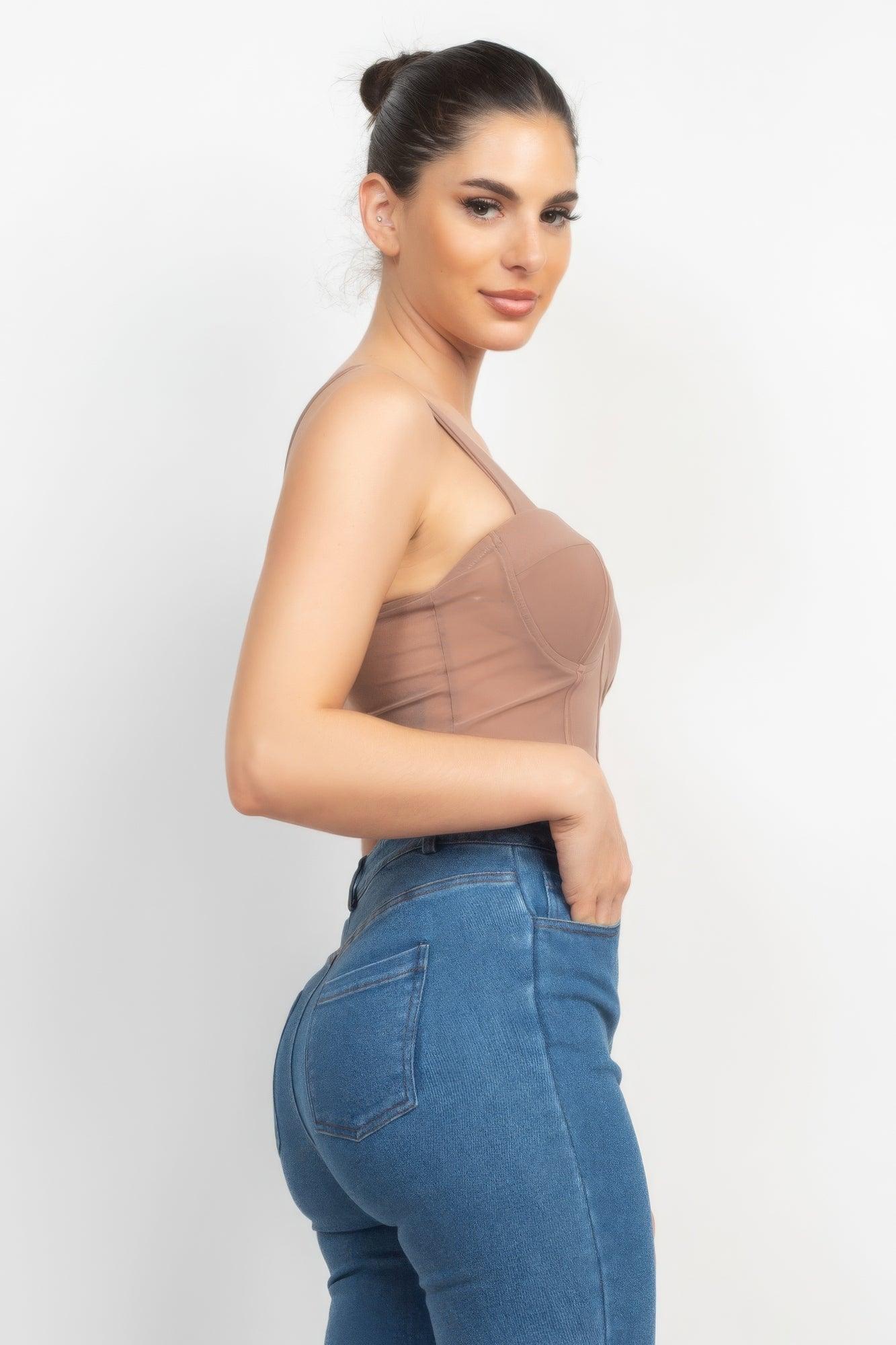 Contrasting Mesh Padded Tank Top - Clothes For Her Online Store