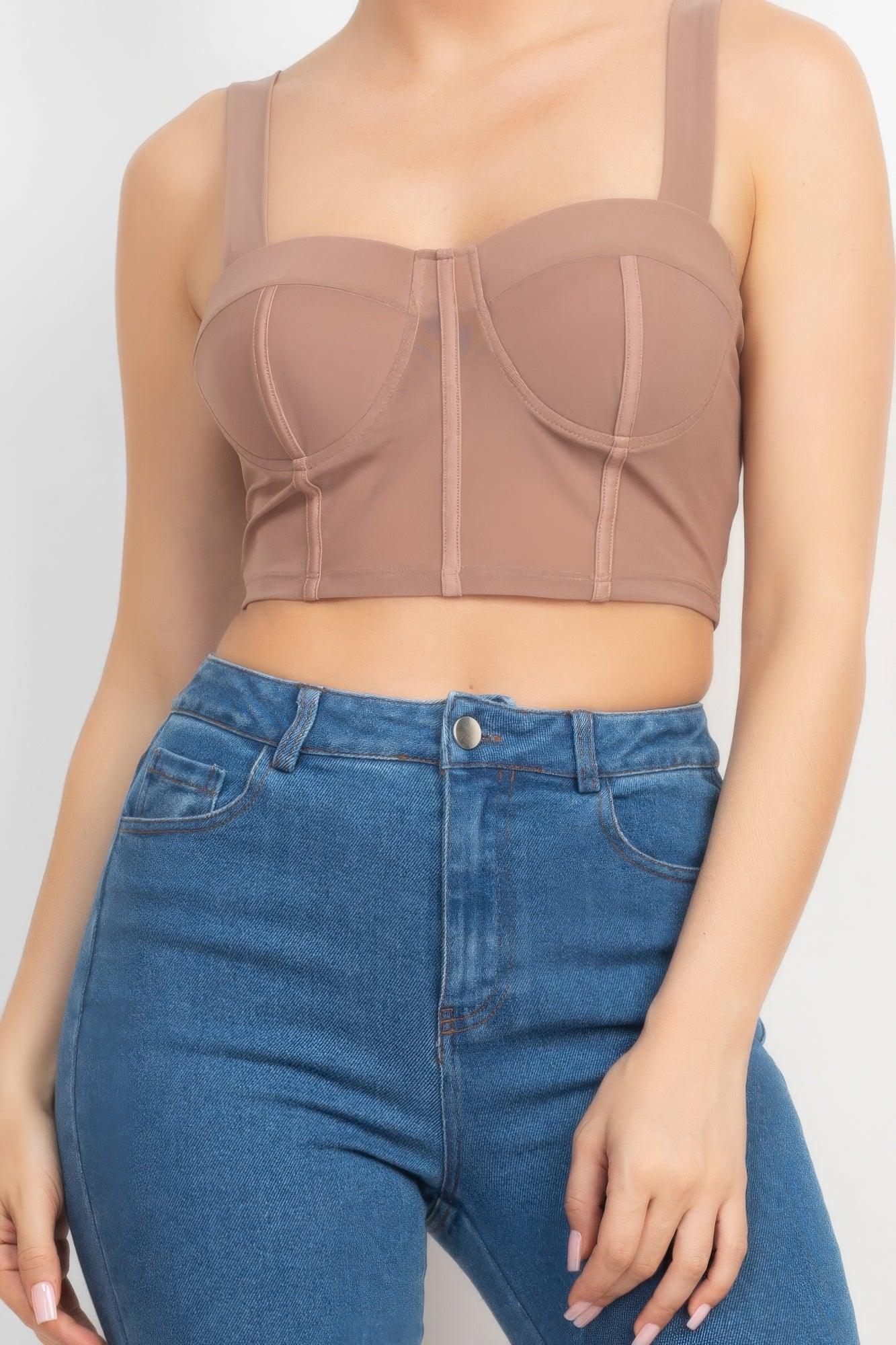 Contrasting Mesh Padded Tank Top - Clothes For Her Online Store