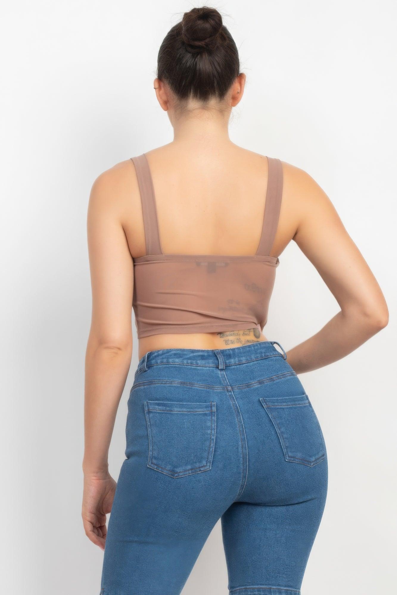 Contrasting Mesh Padded Tank Top - Clothes For Her Online Store