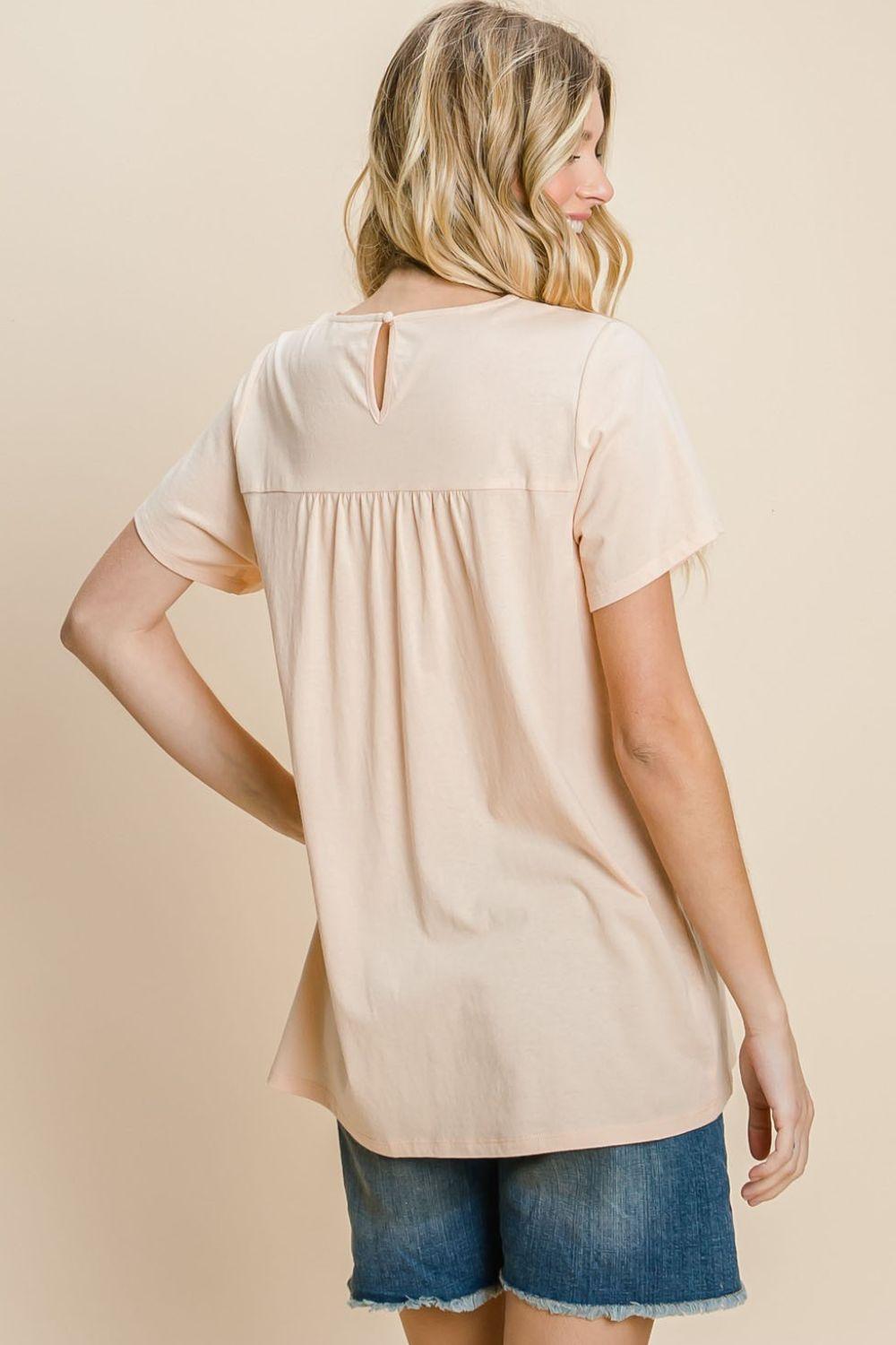 Cotton Bleu by Nu Label Eyelet Round Neck Short Sleeve T-Shirt - Clothes For Her Online Store