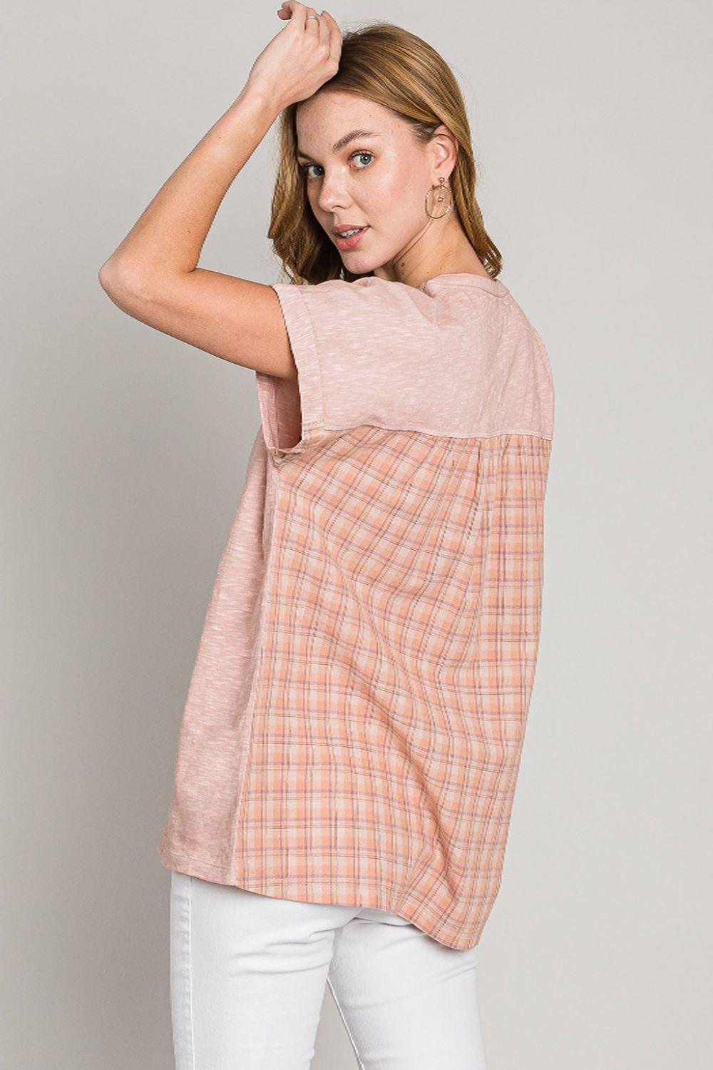 Cotton Bleu by Nu Label Plaid Short Sleeve T-Shirt - Clothes For Her Online Store