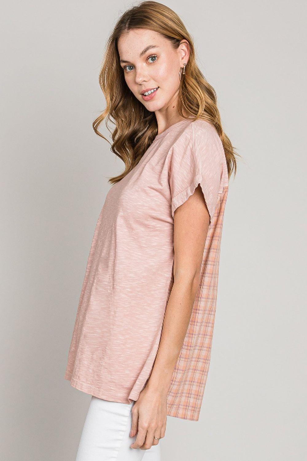 Cotton Bleu by Nu Label Plaid Short Sleeve T-Shirt - Clothes For Her Online Store