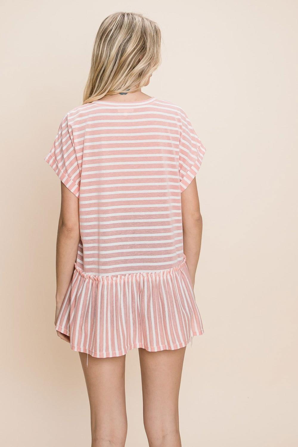 Cotton Bleu by Nu Label Striped Ruffled Short Sleeve Top - Clothes For Her Online Store