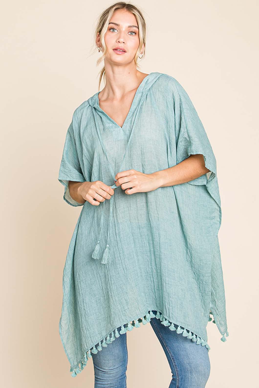 Cotton Bleu by Nu Label Tassel Hem Hooded Cover Up - Clothes For Her Online Store