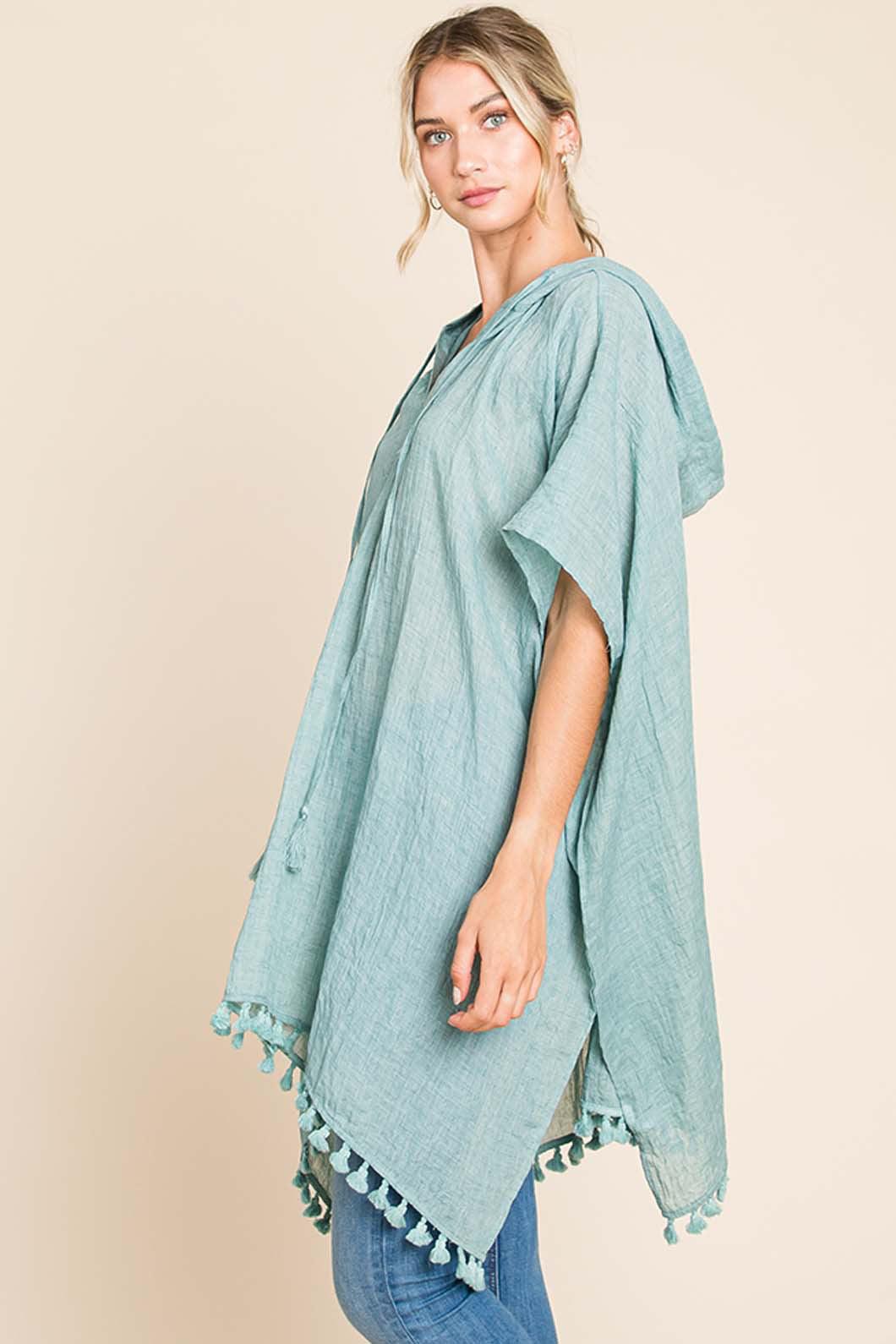 Cotton Bleu by Nu Label Tassel Hem Hooded Cover Up - Clothes For Her Online Store