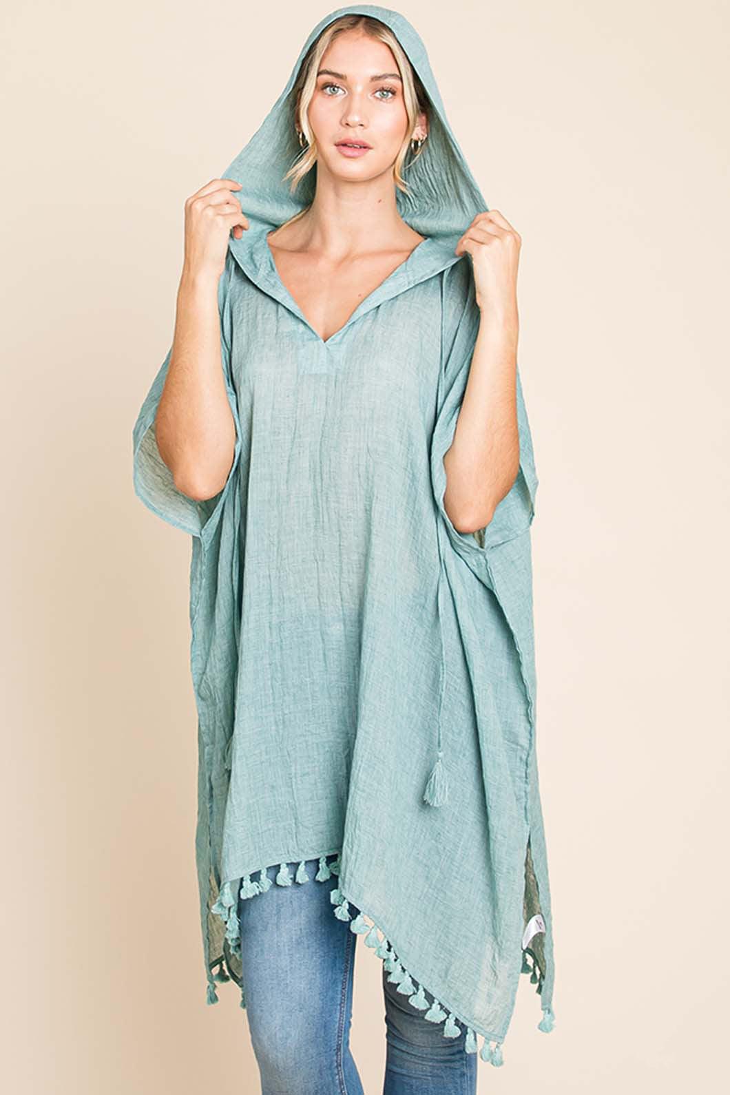 Cotton Bleu by Nu Label Tassel Hem Hooded Cover Up - Clothes For Her Online Store