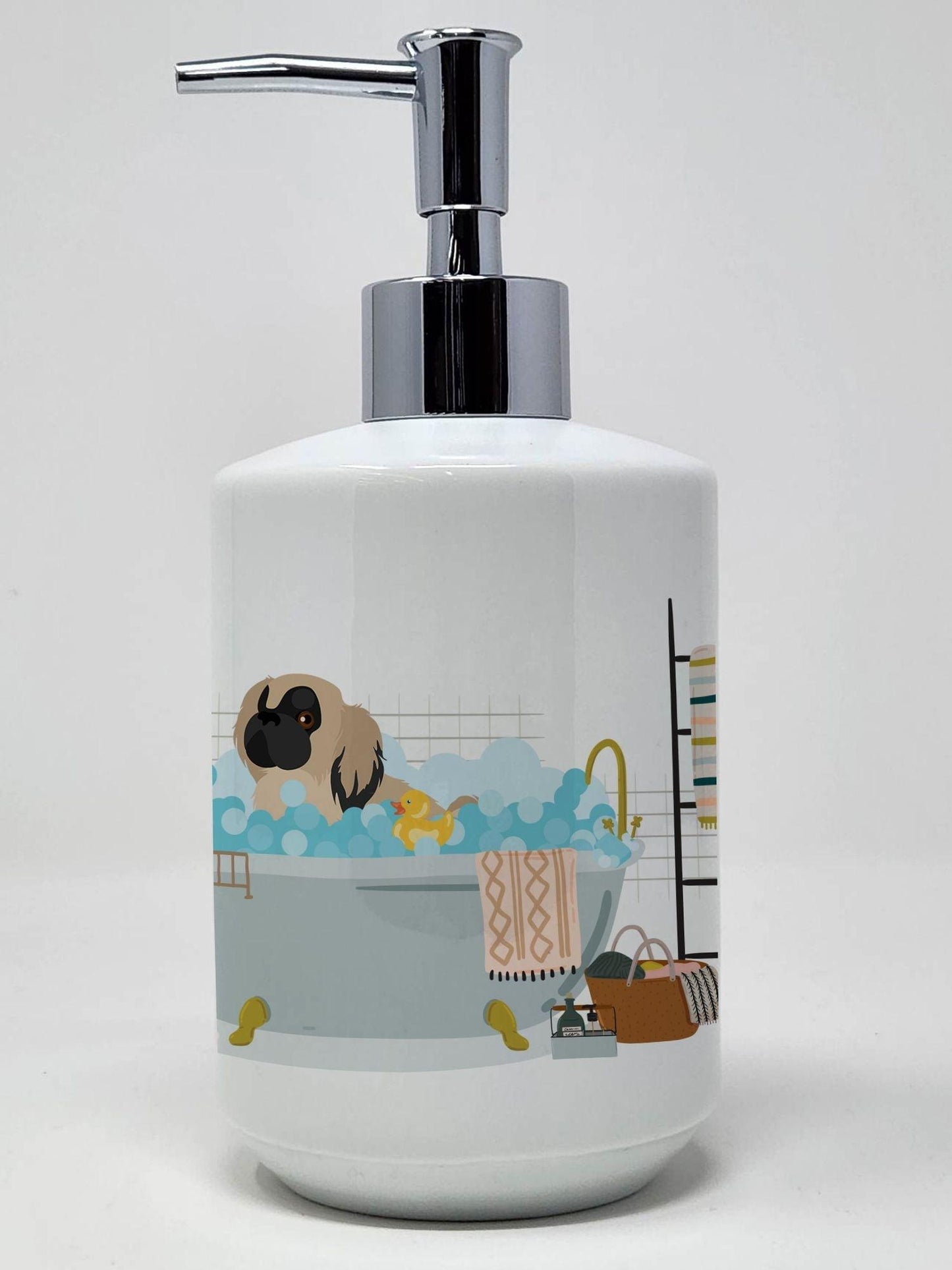 Cream Pekingese Ceramic Soap Dispenser Hand Soap Dispenser Pump Bottles for Bathroom Kitchen, Empty Refillable Liquid Soap Container - Clothes For Her Online Store