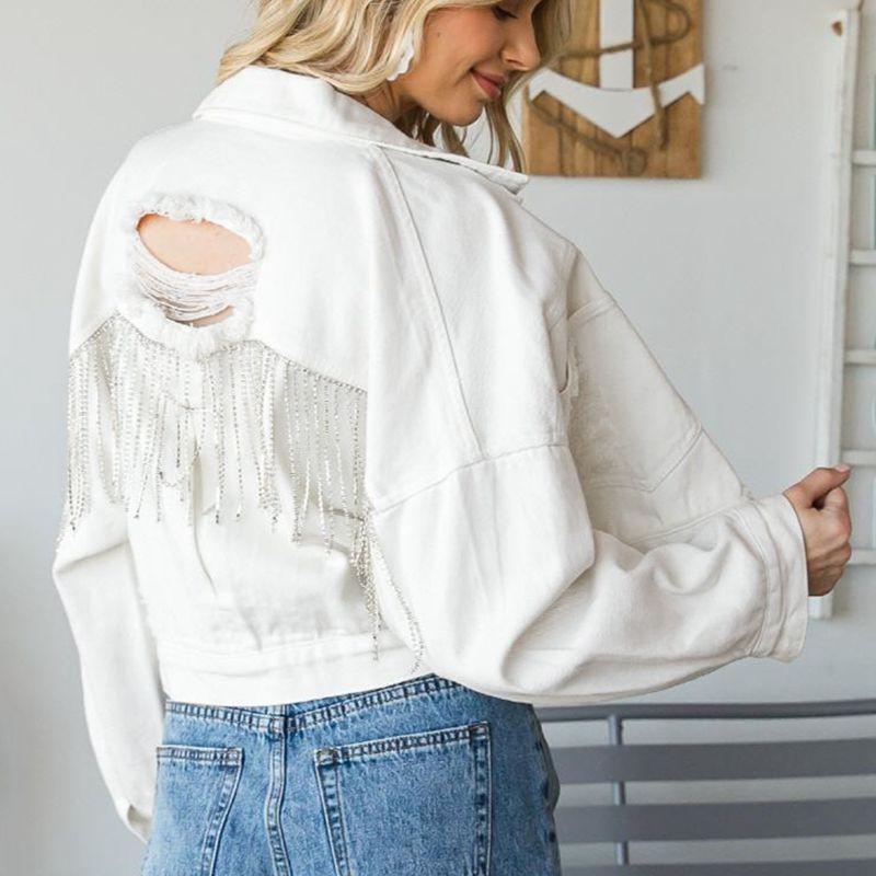 Cropped Collared Neck Dropped Shoulder Denim Jacket - Clothes For Her Online Store