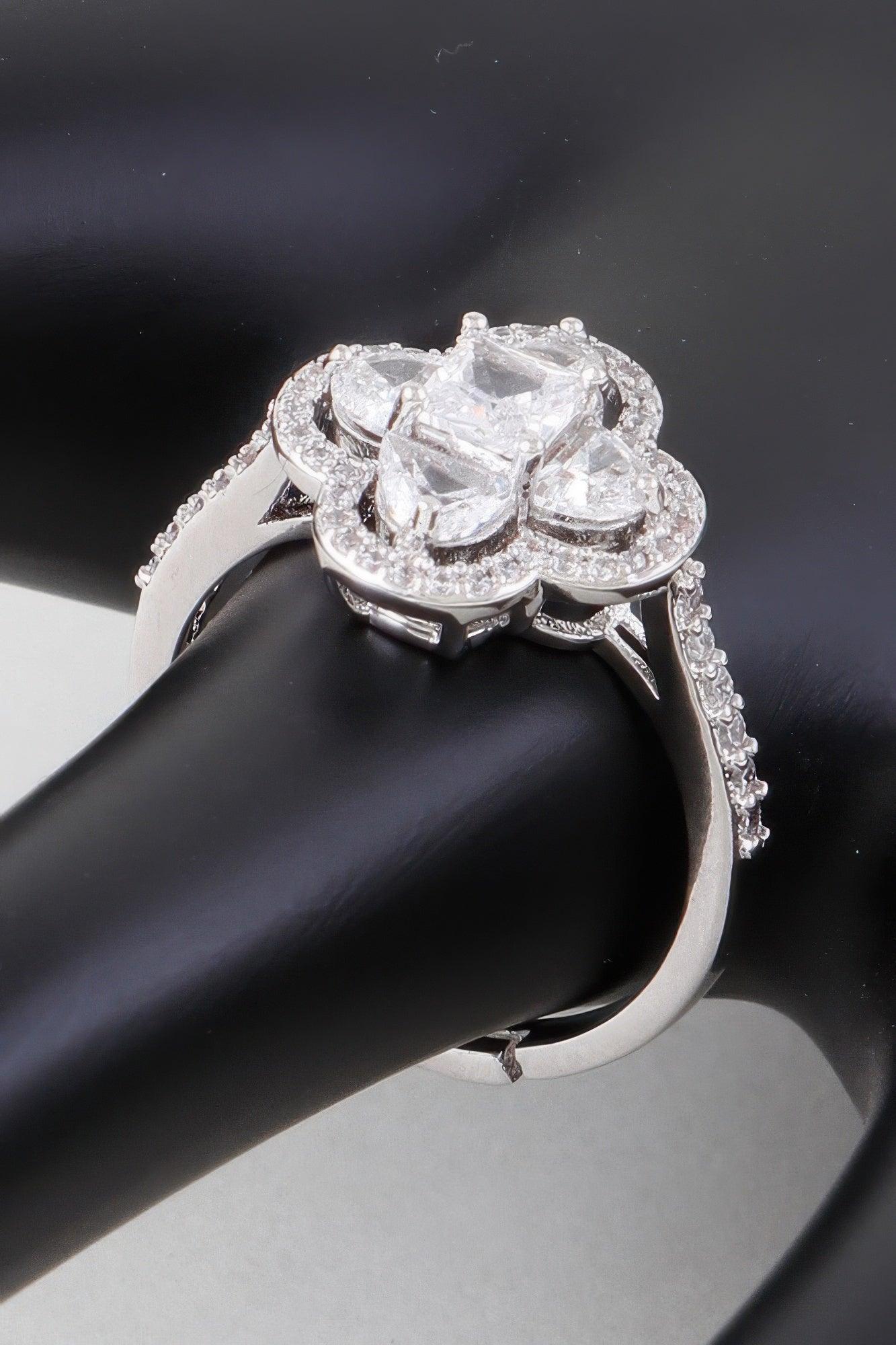 Cubic Jeweled Clover Ring - Clothes For Her Online Store