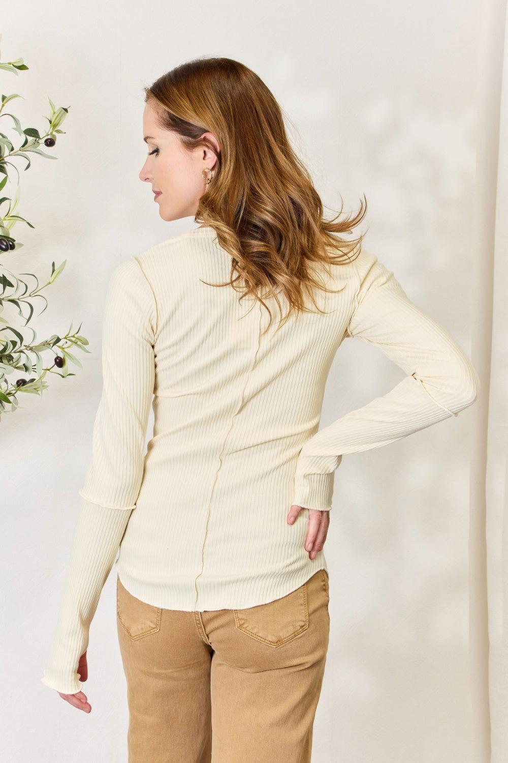 Culture Code Full Size Ribbed Round Neck Long Sleeve Top - Clothes For Her Online Store