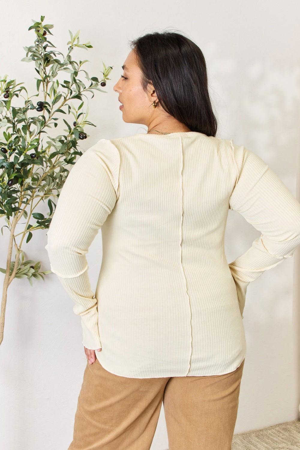 Culture Code Full Size Ribbed Round Neck Long Sleeve Top - Clothes For Her Online Store