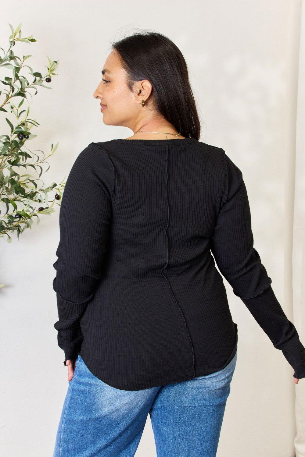 Culture Code Full Size Ribbed Round Neck Long Sleeve Top - Clothes For Her Online Store