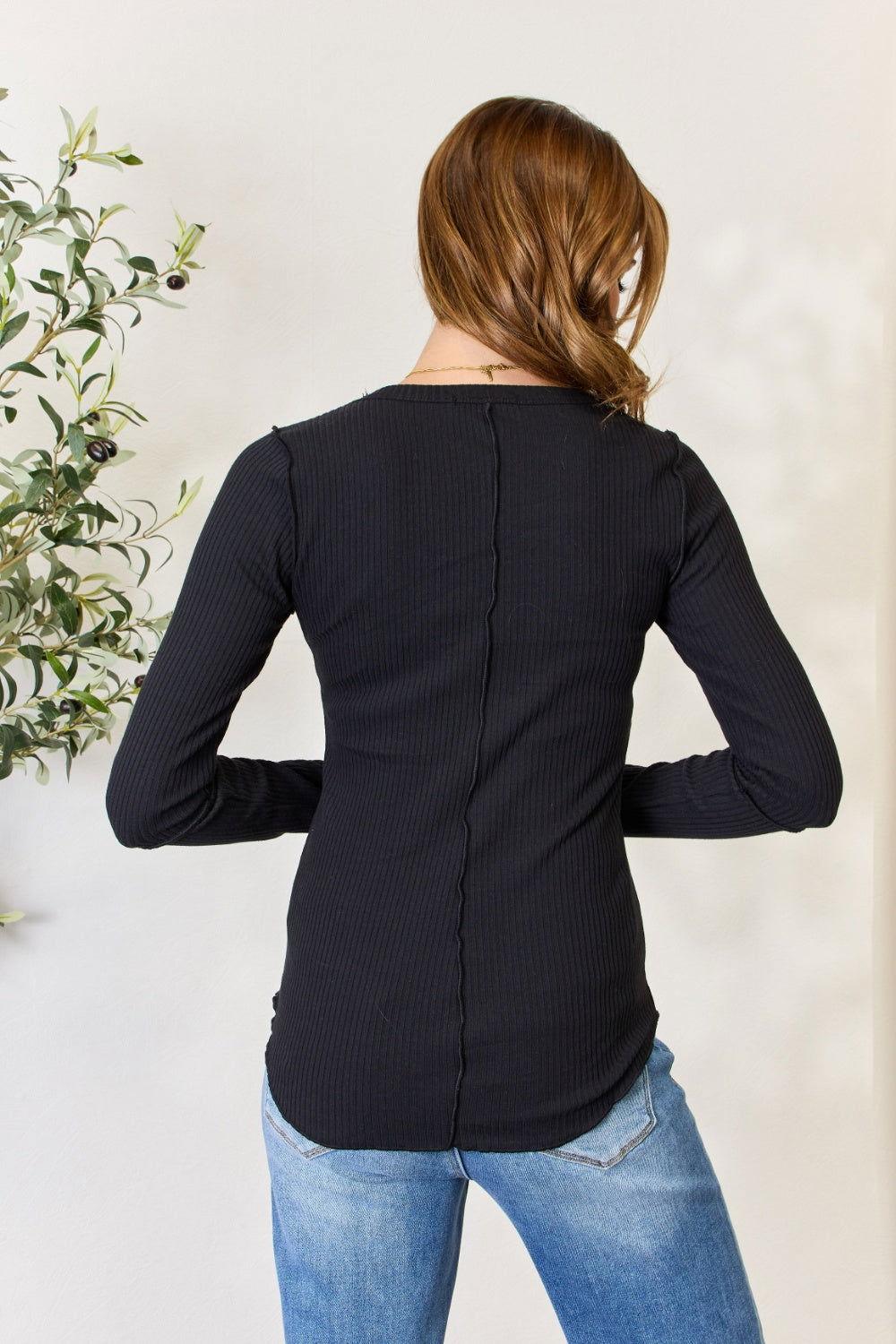 Culture Code Full Size Ribbed Round Neck Long Sleeve Top - Clothes For Her Online Store