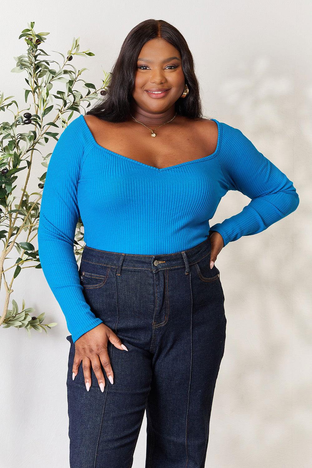 Culture Code Full Size Ribbed Sweetheart Neck Knit Top - Clothes For Her Online Store