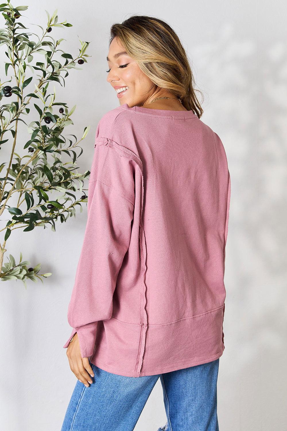 Culture Code Full Size Round Neck Exposed Seam Slit Top - Clothes For Her Online Store