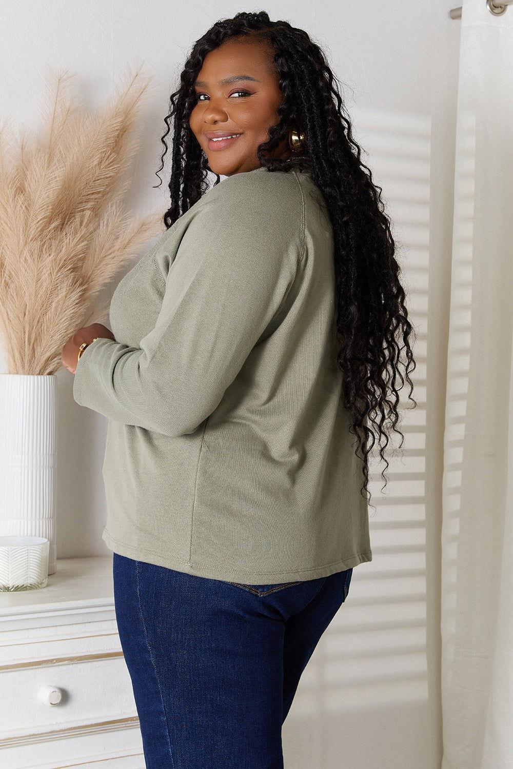 Culture Code Full Size V-Neck Long Sleeve T-Shirt - Clothes For Her Online Store