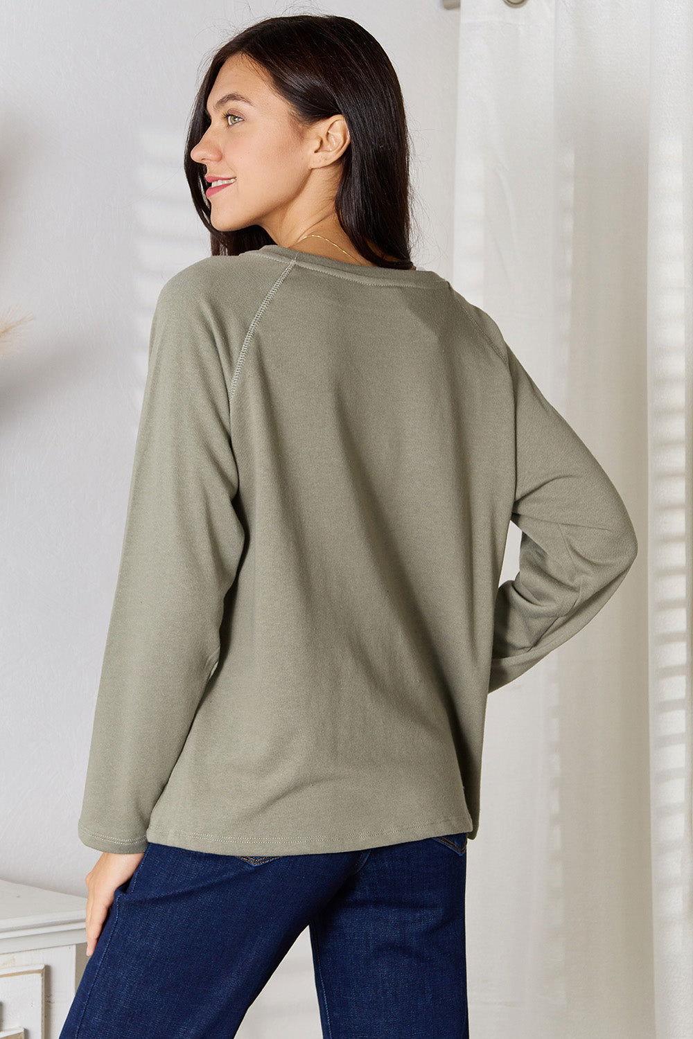 Culture Code Full Size V-Neck Long Sleeve T-Shirt - Clothes For Her Online Store