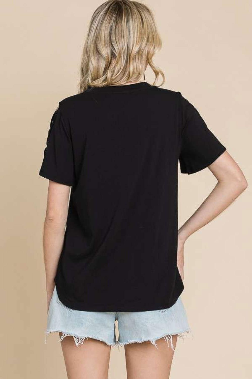 Culture Code Round Neck Crisscross Short Sleeve T-Shirt - Clothes For Her Online Store