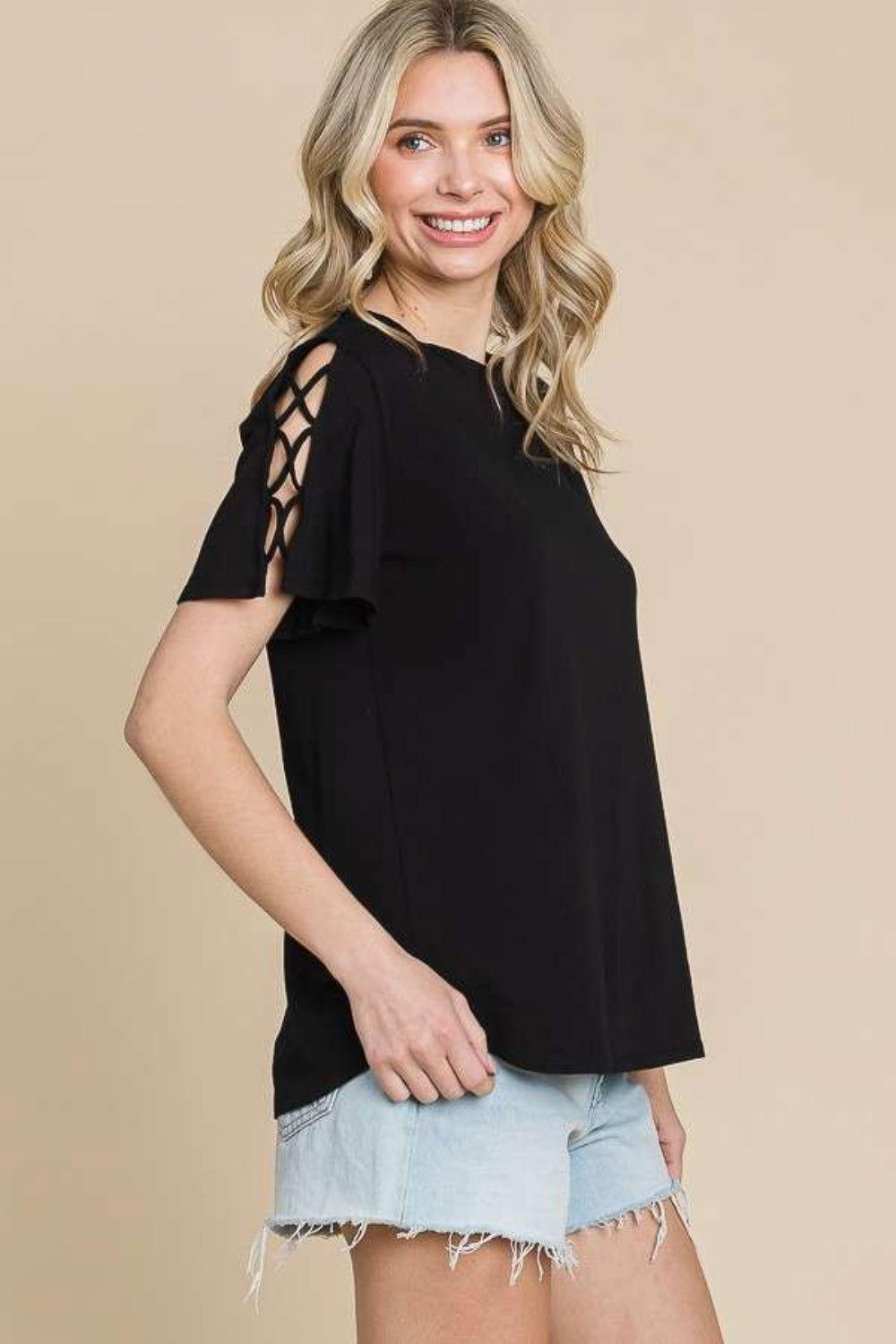 Culture Code Round Neck Crisscross Short Sleeve T-Shirt - Clothes For Her Online Store
