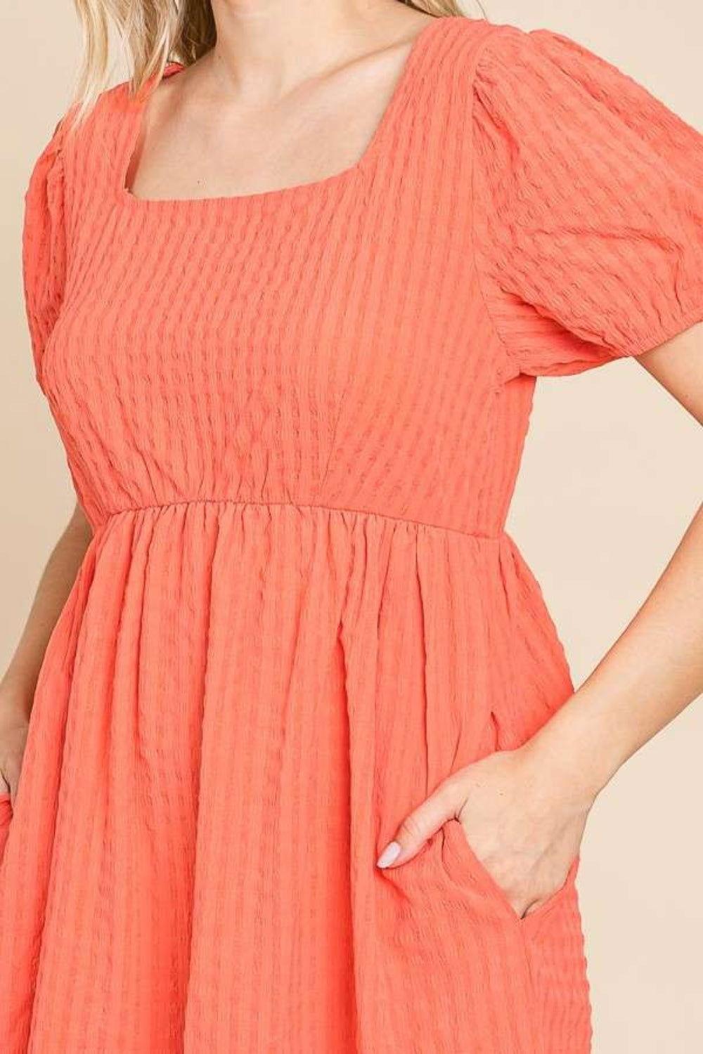 Culture Code Textured Square Neck Short Sleeve Dress - Clothes For Her Online Store