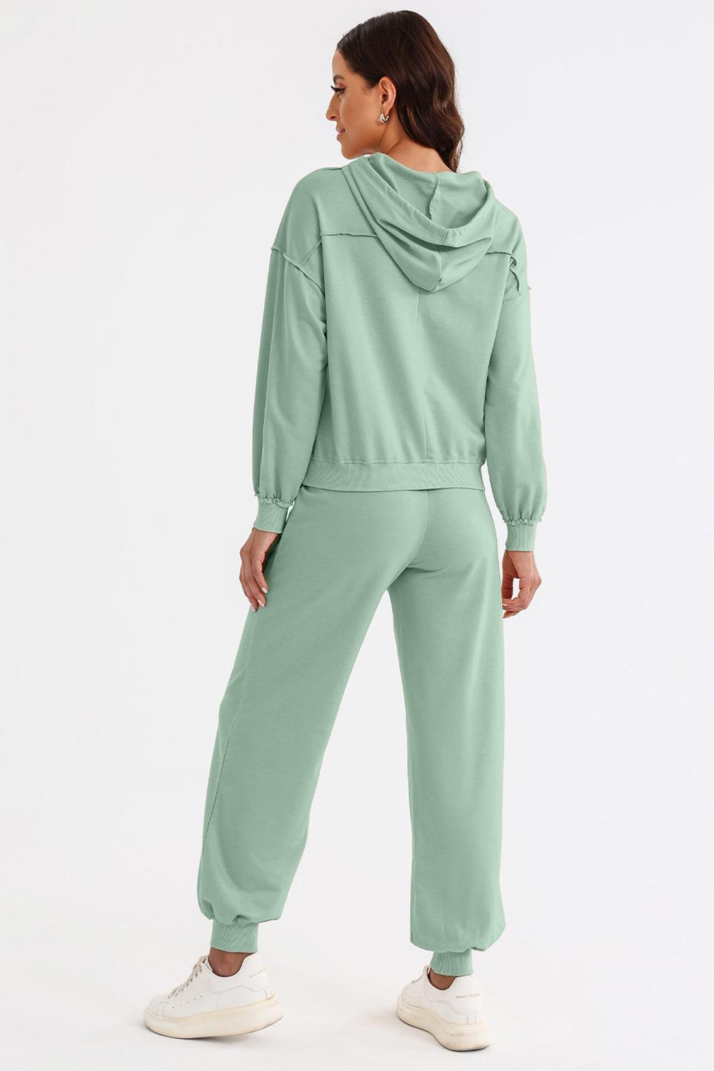 Cutout Drawstring Hoodie and Joggers Active Set - Clothes For Her Online Store