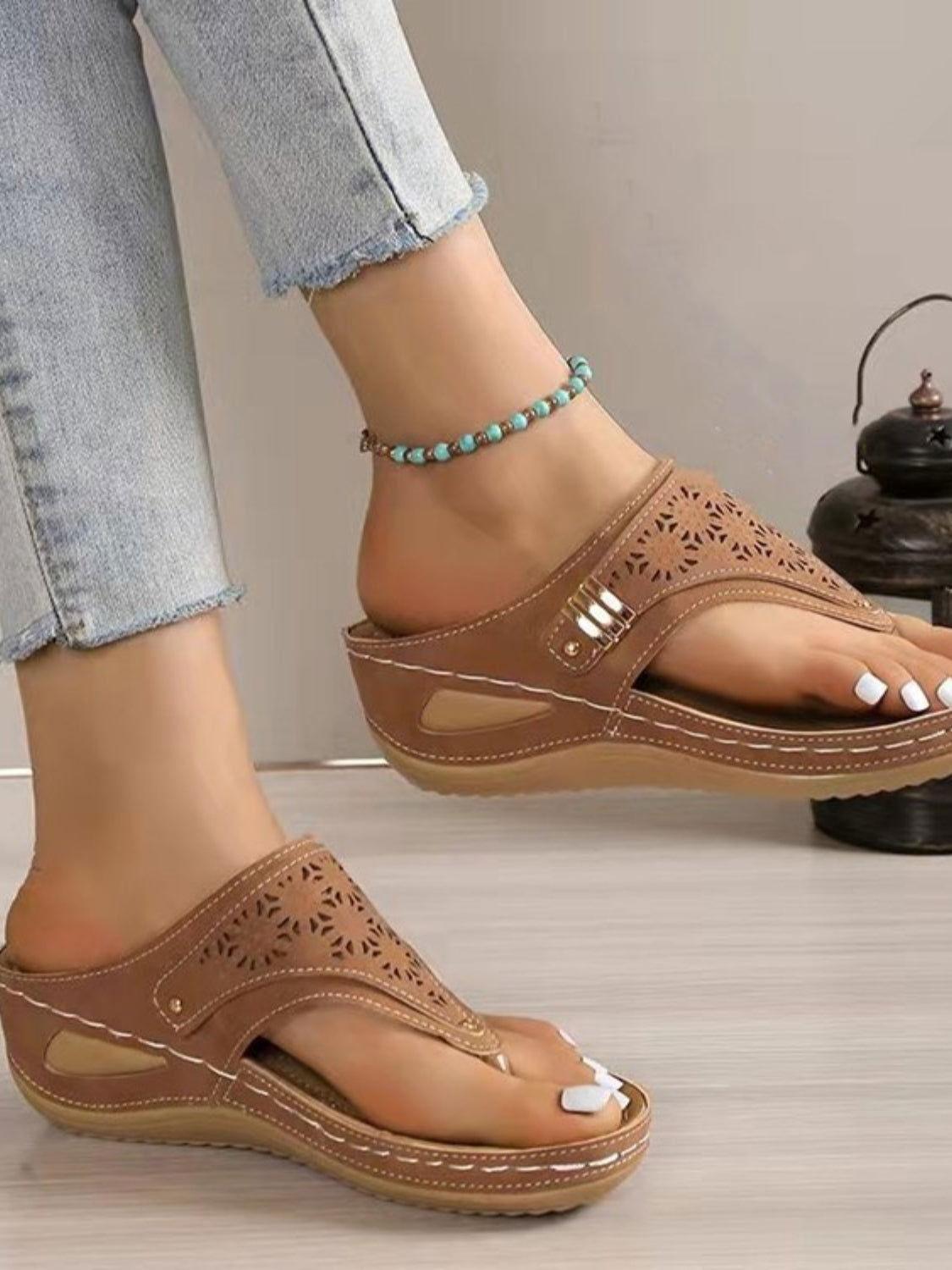 Cutout Toe Post PVC Sandals - Clothes For Her Online Store