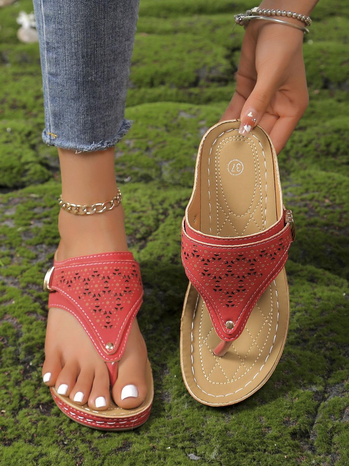 Cutout Toe Post PVC Sandals - Clothes For Her Online Store