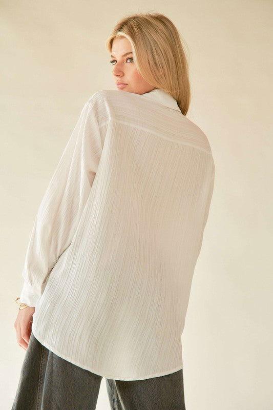 Davi & Dani Crinkled Jacquard Button Down Shirt - Clothes For Her Online Store