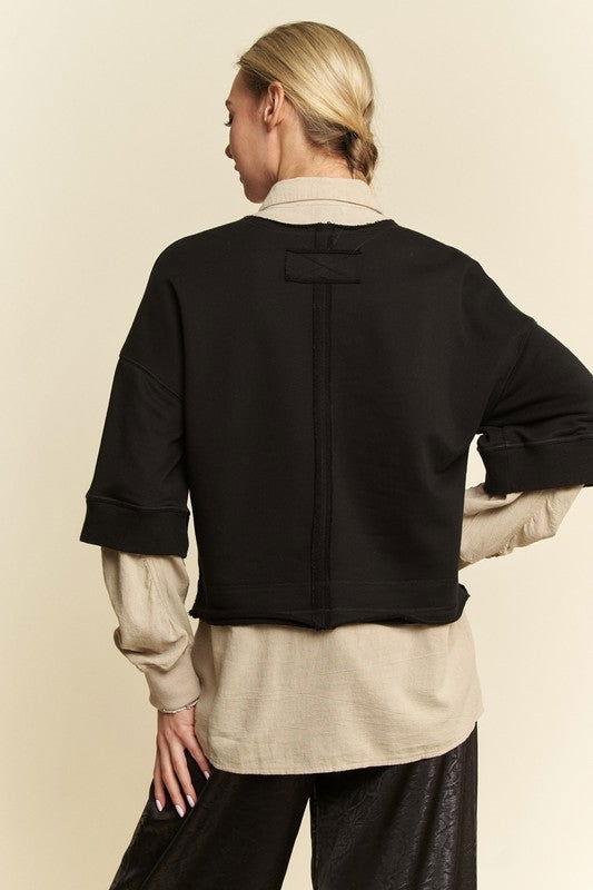Davi & Dani Faux Layered French Terry Contrast Top - Clothes For Her Online Store