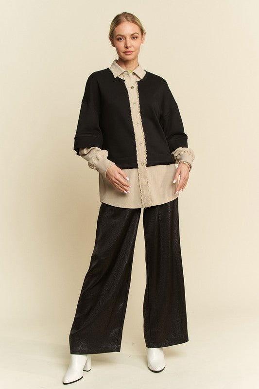 Davi & Dani Faux Layered French Terry Contrast Top - Clothes For Her Online Store