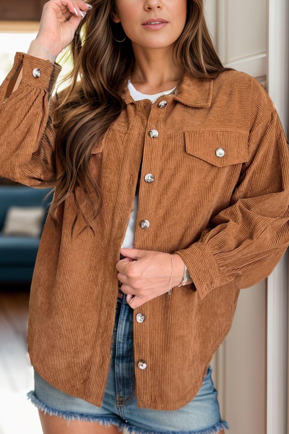Decorative Pocket Flap Button Up Jacket - Clothes For Her Online Store
