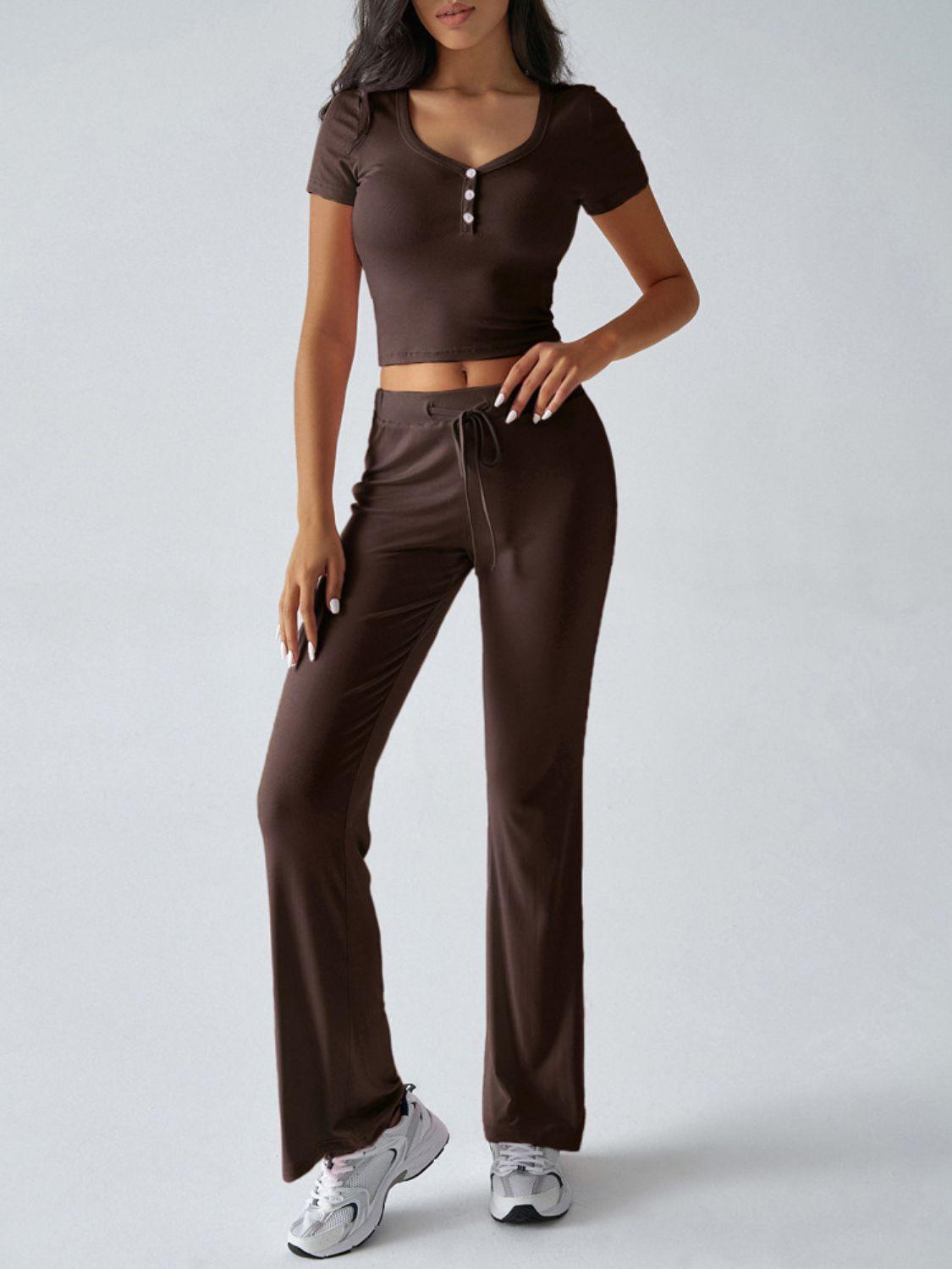 Devine Short Sleeve Top and Drawstring Pants Set - Clothes For Her Online Store