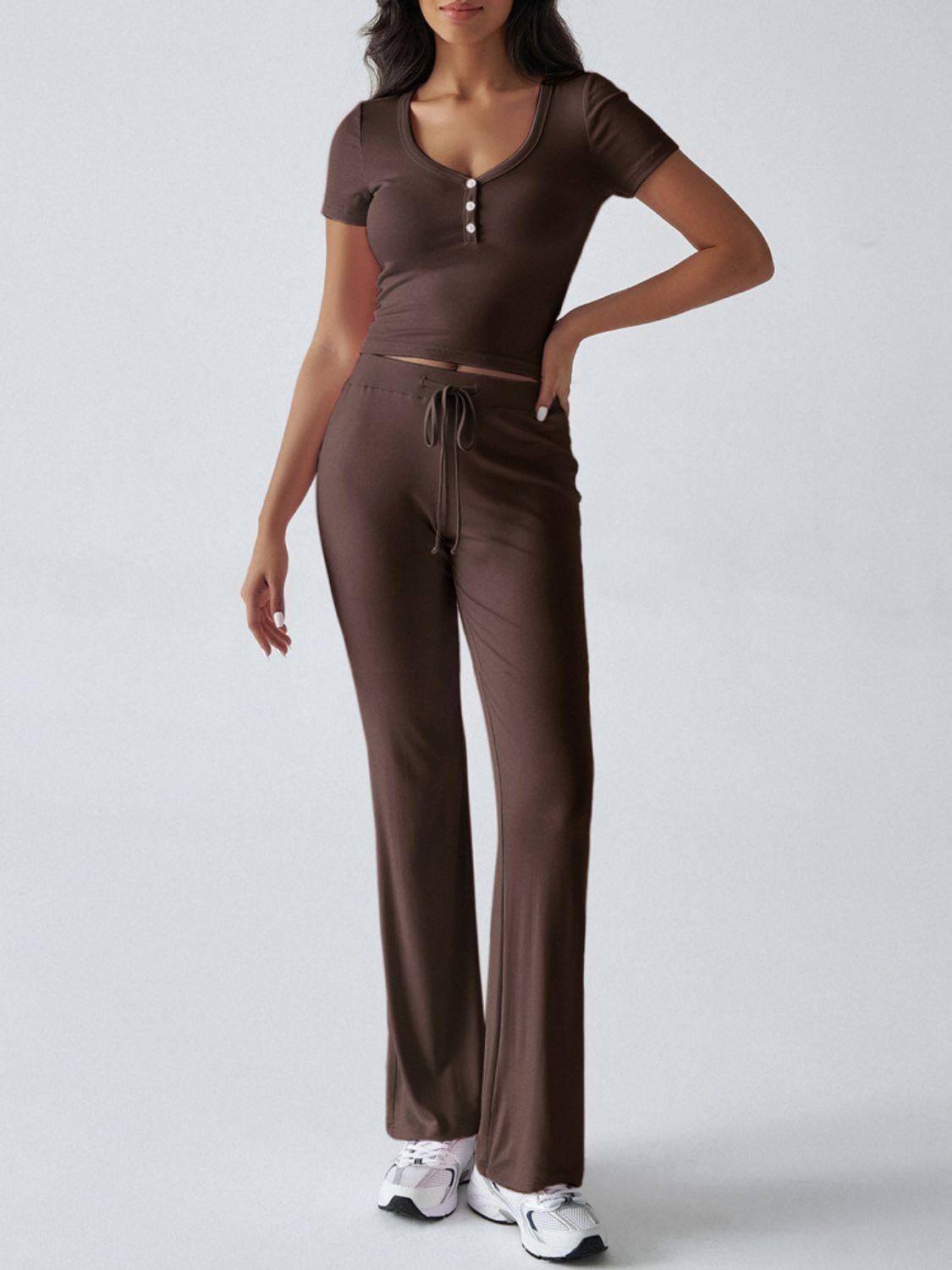 Devine Short Sleeve Top and Drawstring Pants Set - Clothes For Her Online Store