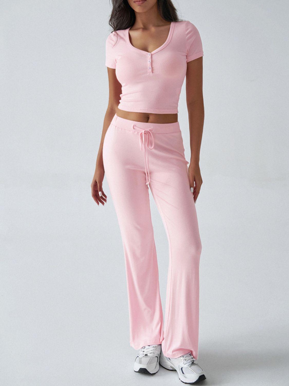Devine Short Sleeve Top and Drawstring Pants Set - Clothes For Her Online Store