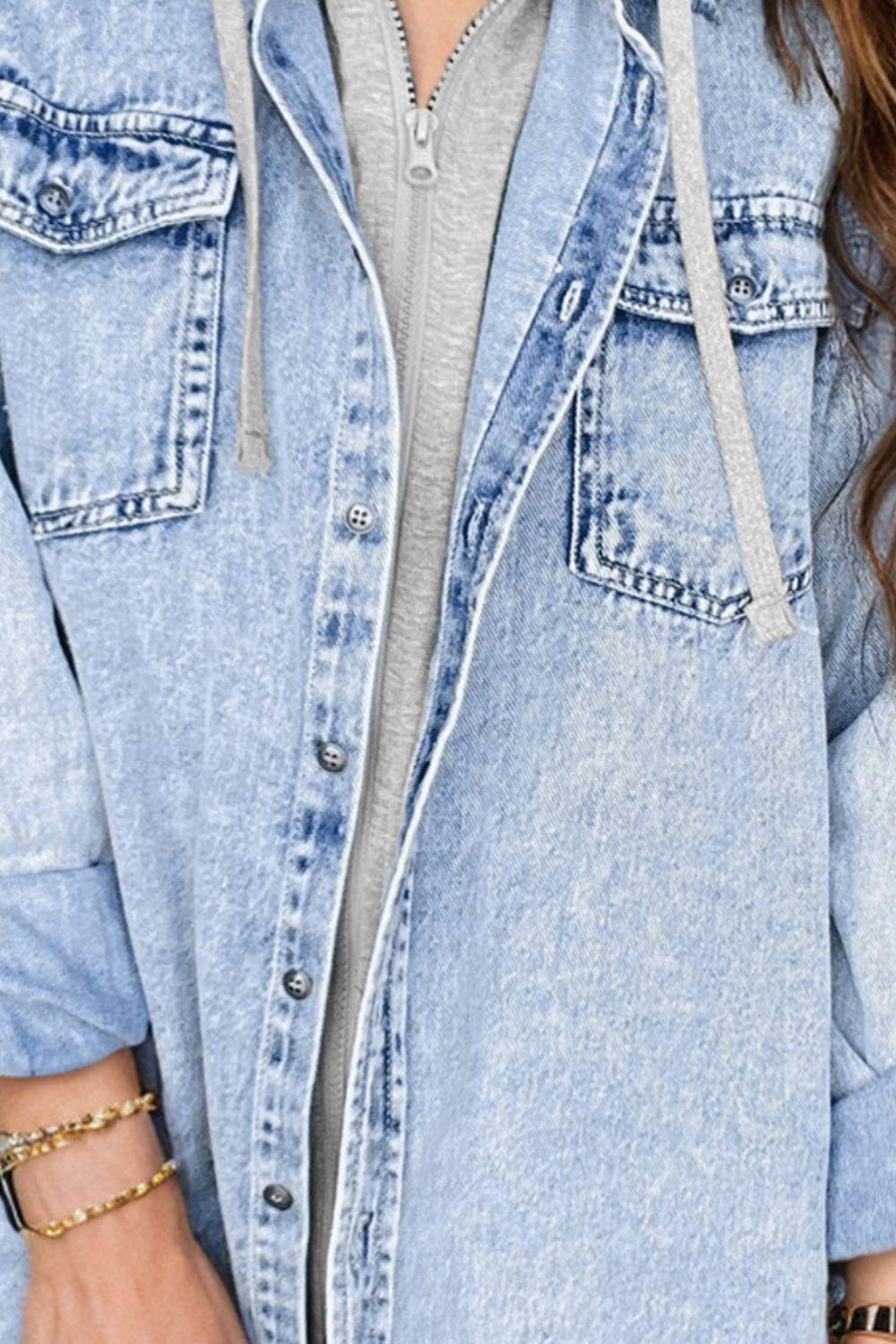 Distressed Button Up Long Sleeve Denim Jacket - Clothes For Her Online Store