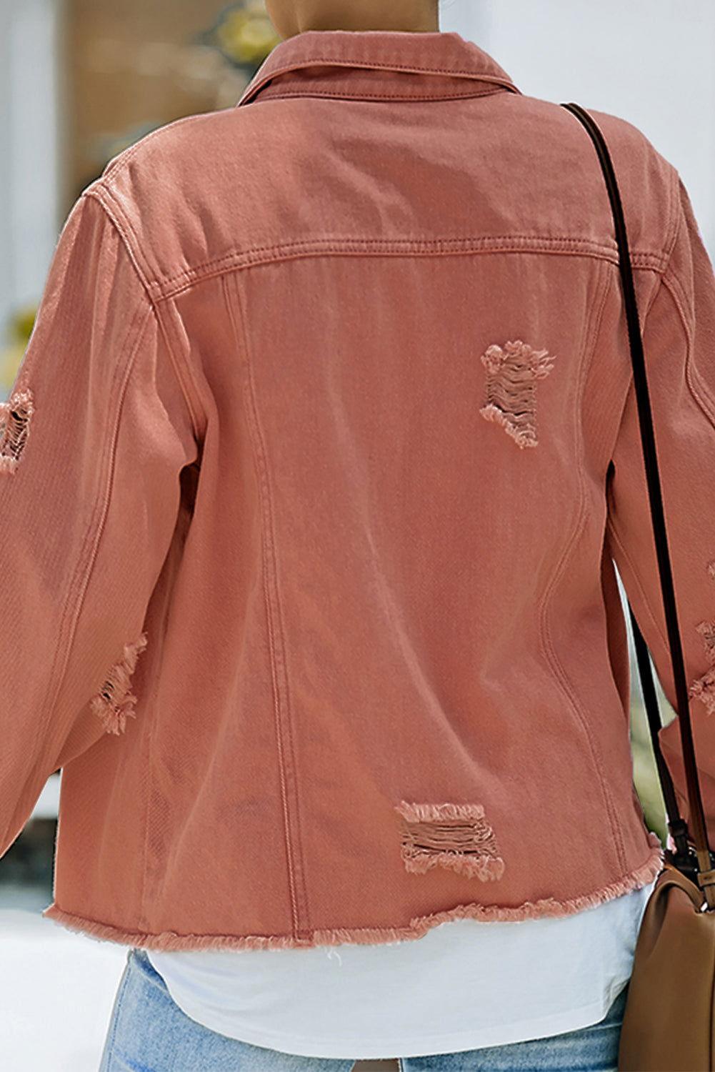 Distressed Raw Hem Denim Jacket - Clothes For Her Online Store