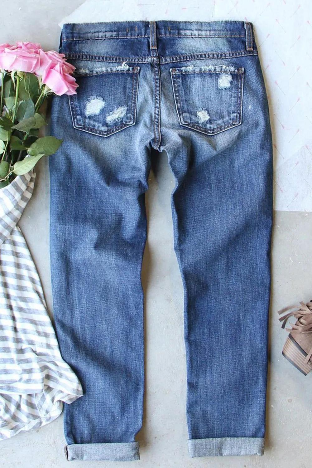 Distressed Sequin Pumpkin Jeans - Clothes For Her Online Store