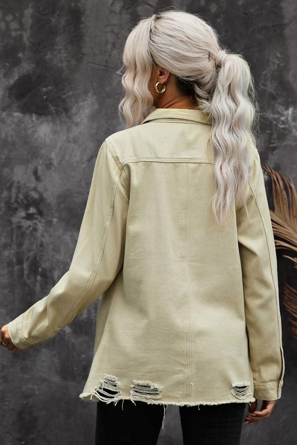 Distressed Snap Down Denim Jacket - Clothes For Her Online Store