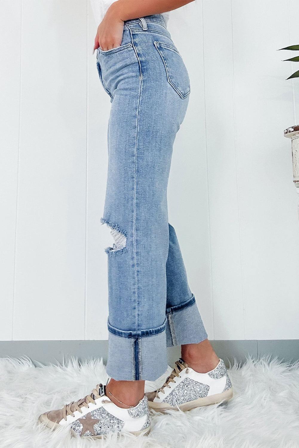 Distressed Straight Jeans with Pockets - Clothes For Her Online Store