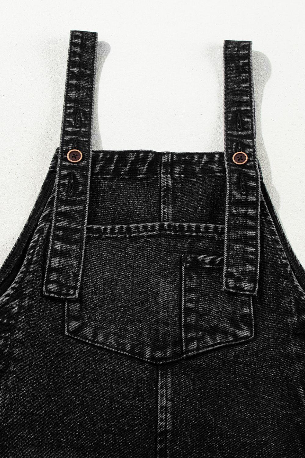 Distressed Wide Strap Denim Overalls - Clothes For Her Online Store