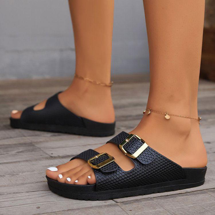 Double Buckle Open Toe Sandals - Clothes For Her Online Store